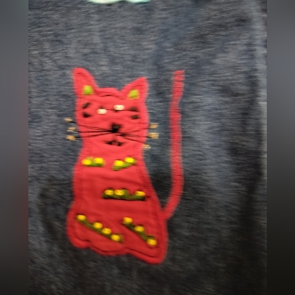 2072)Vintage Life Style Petite Applique Multicolor Cats Denim Button down Top PL - Picture 6 of 9